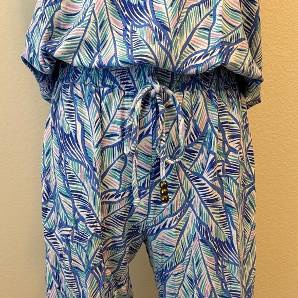 Lilly Pulitzer Paulina Elegant Blue Leaf Pattern Let’s Mango Jumpsuit Size M - Picture 4 of 13
